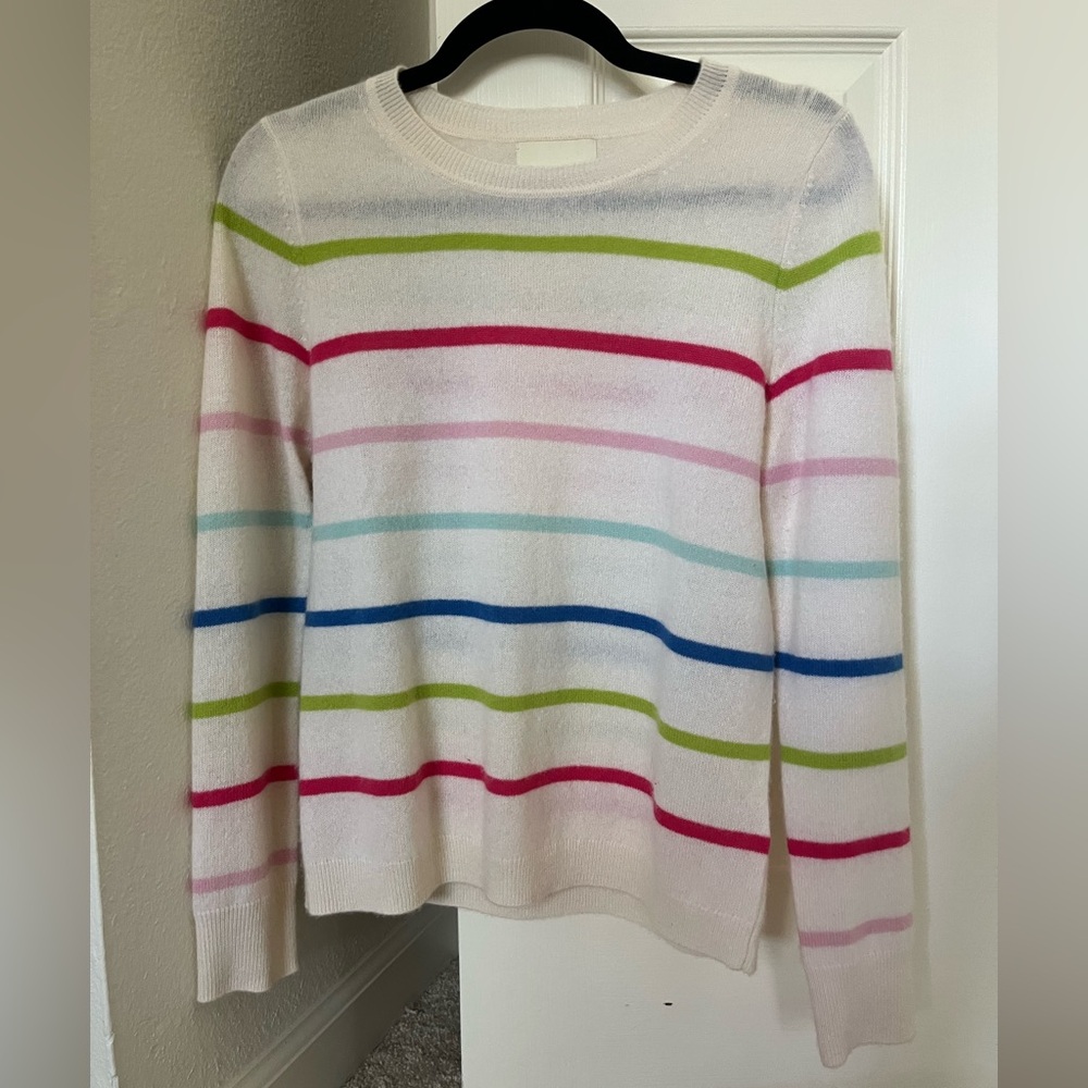 Cynthia Rowley Cream Cashmere Sweater with Colorful Stripes